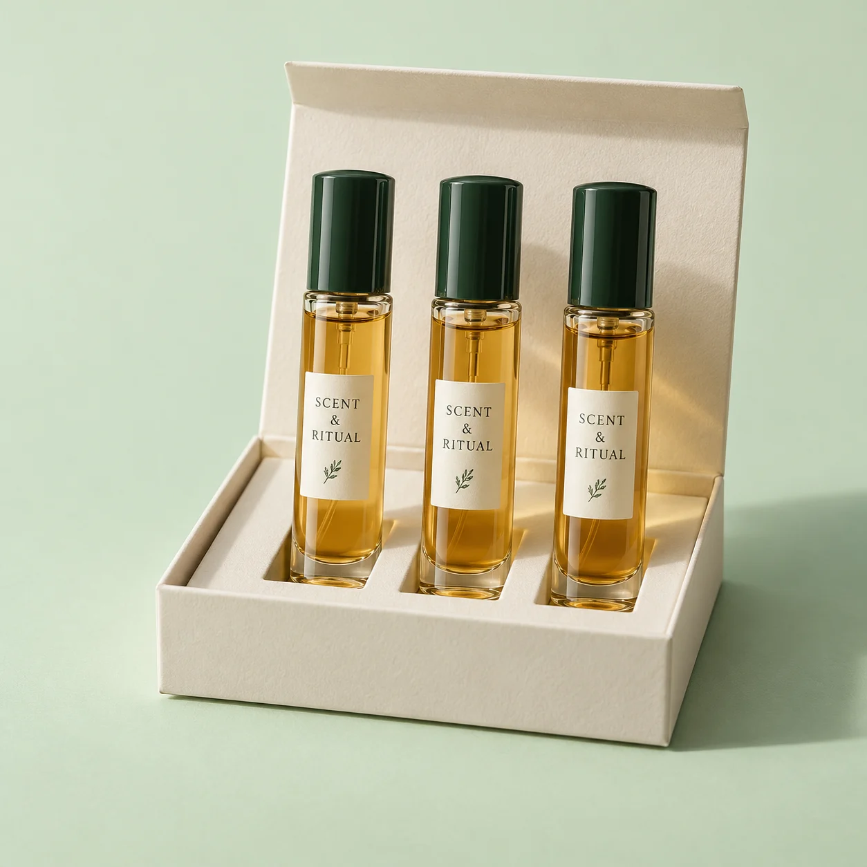 Concept mockup of a three-vial gift box